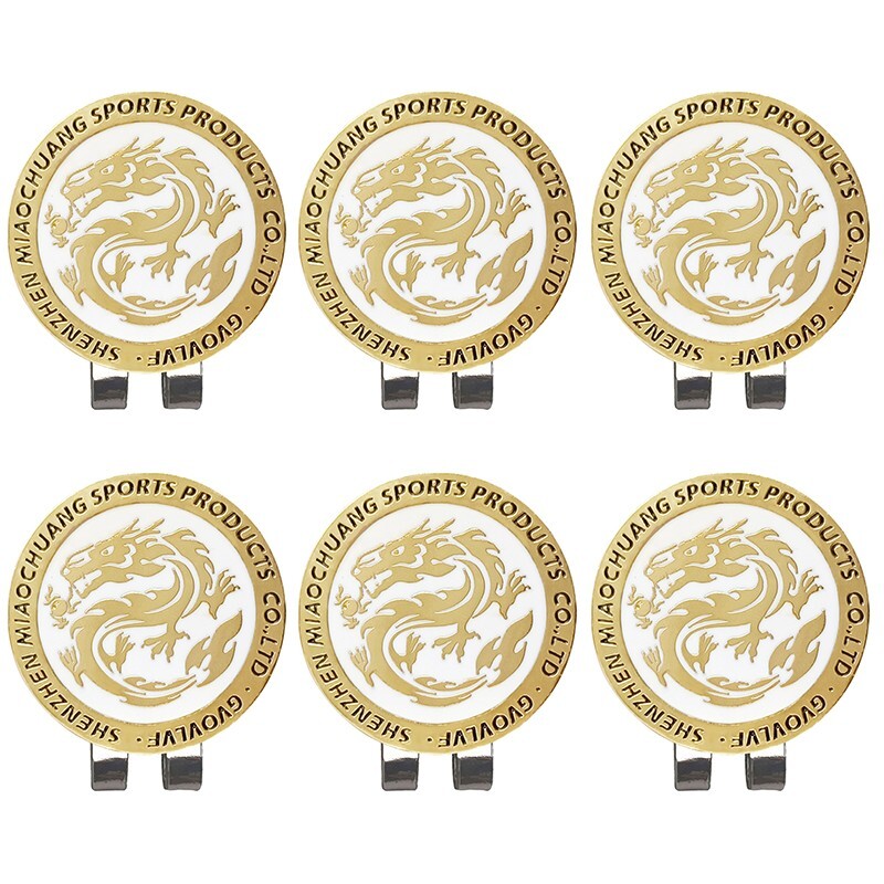 6pcs / lot Dragon Pattern golf ball marker & magnet cap clip 30mm free ship