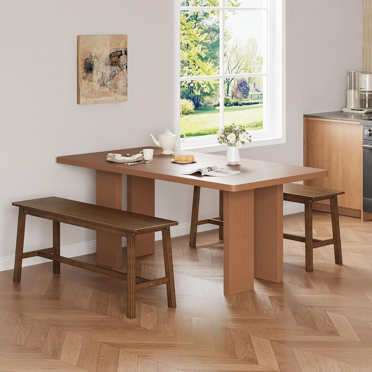 39.3'' Bamboo Dining Bench Farmhouse Kitchen Table Bench Kitchen & Living Room