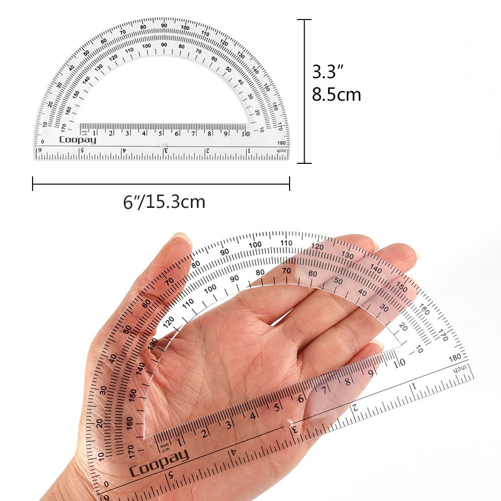 24 Pack 6 Inch Plastic Protractors, Clear, 180 Degrees, Student Math, Angle