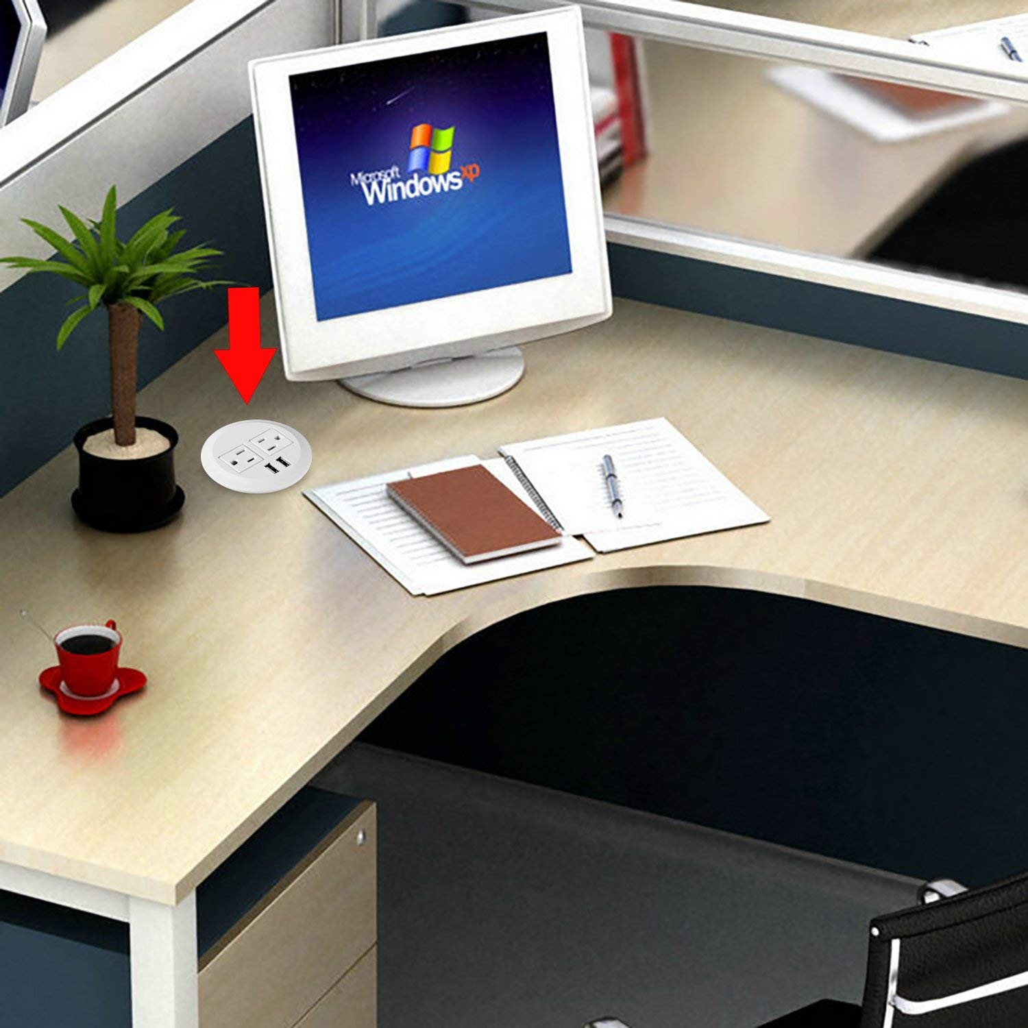 Desktop Power Grommet Power Outlet Socket Desk Data Center 2 Outlet with 2 US...