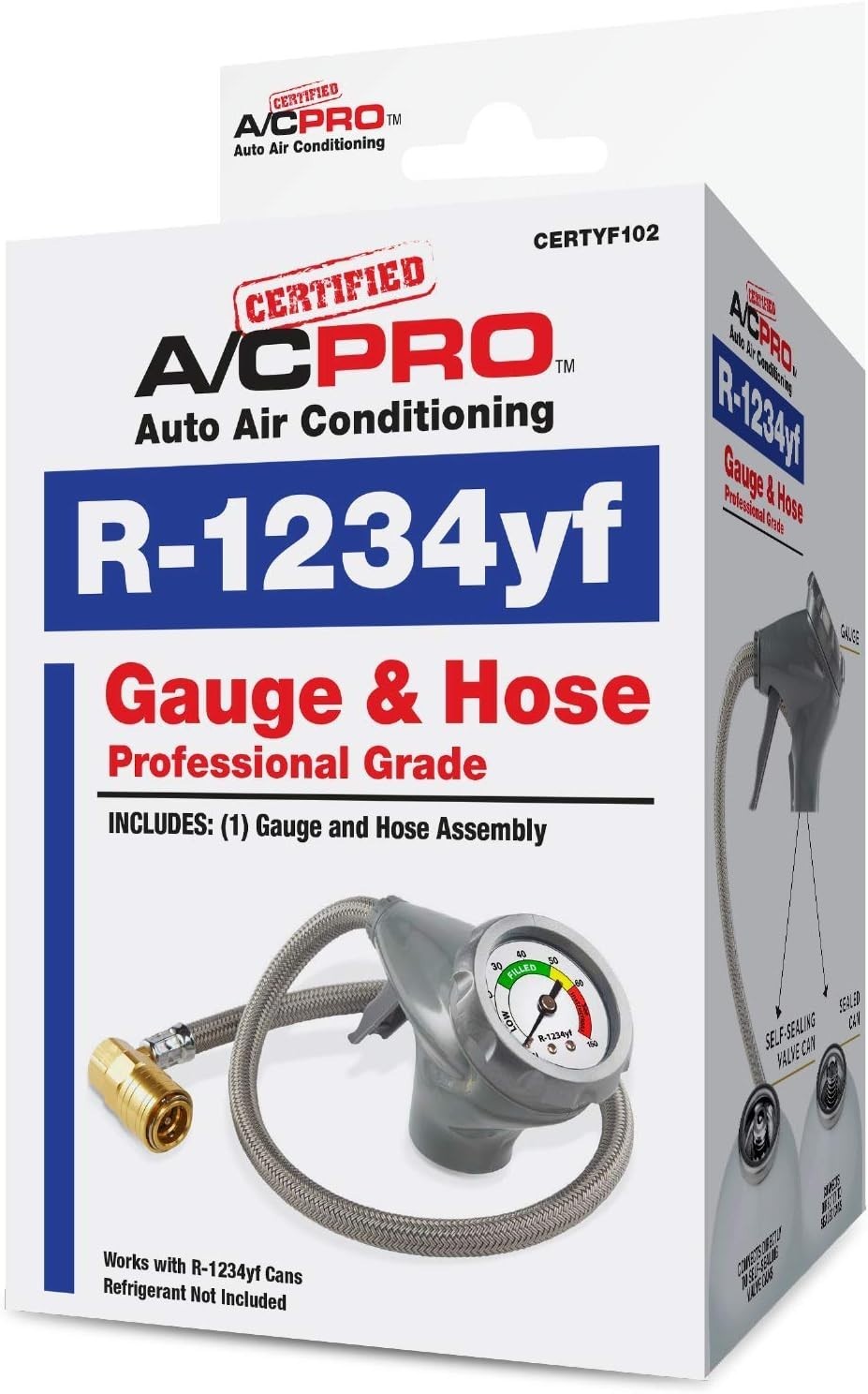 R1234yf Recharge Gauge and Hose Professional Grade AC Charging Kit 24 Inch Hose