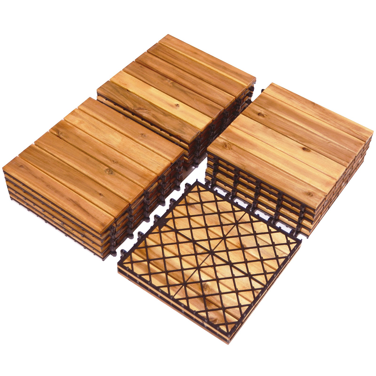 Costway 27PCS Patio Interlocking Tiles Acacia Slat Wood Garden Outdoor &Indoor