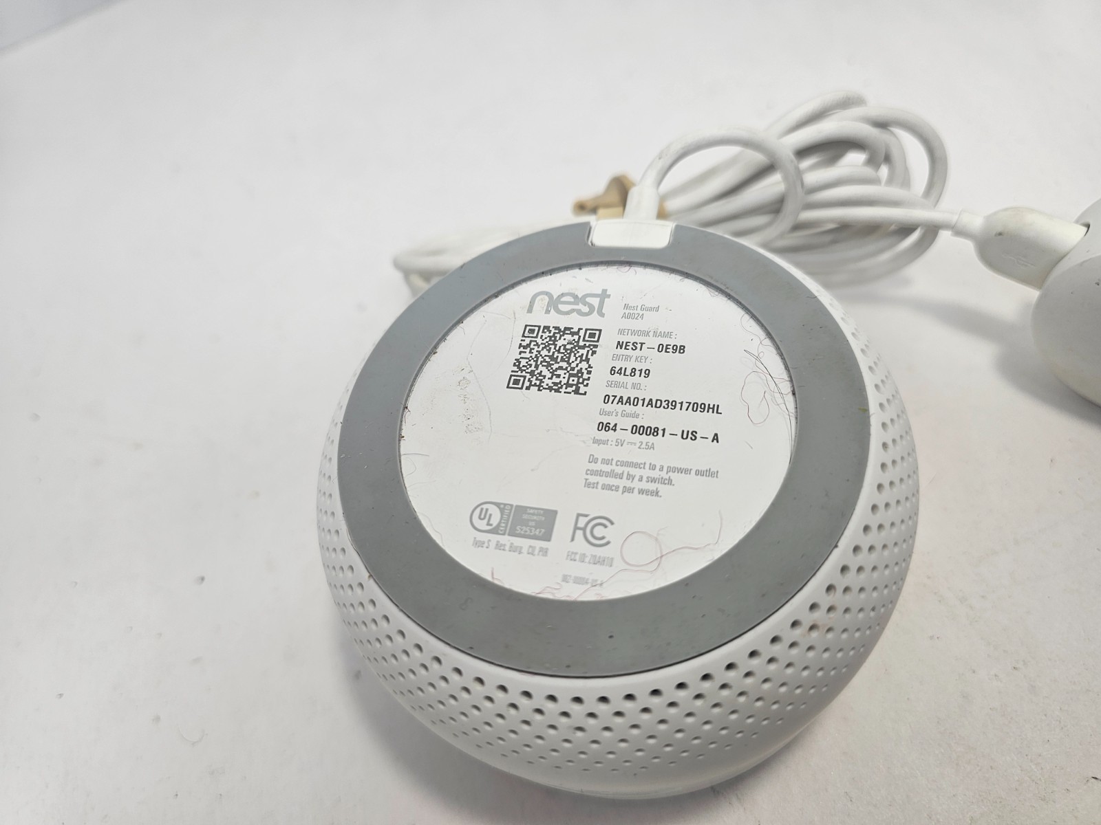 Google Nest Secure Alarm System - Base Guard Part & Power Adapter - A0024