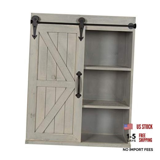 Cates Decorative Wood Wall Storage Cabinet with Sliding Barn Door, 22x28 Grey