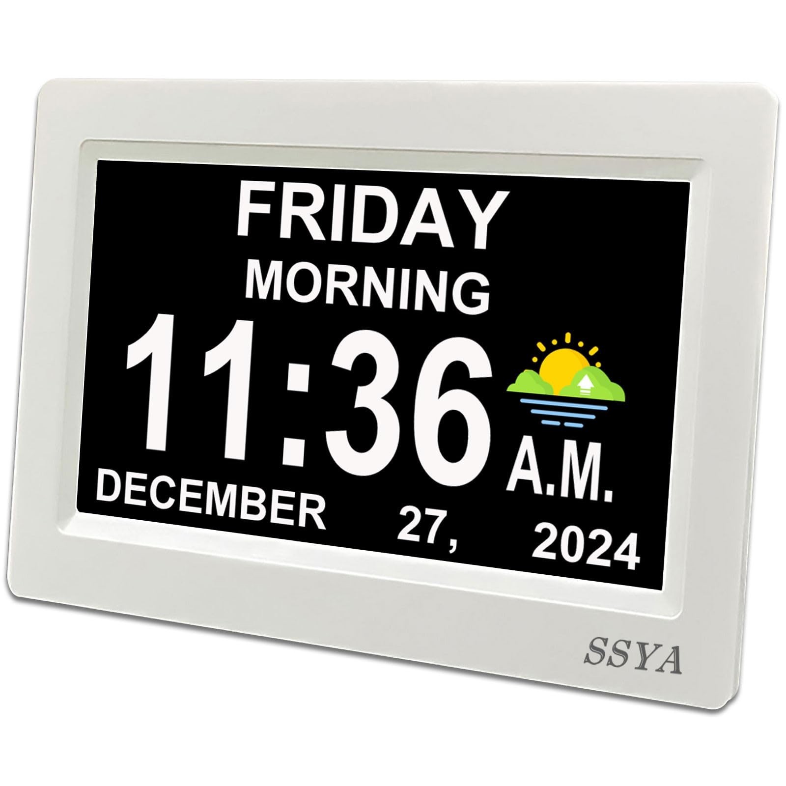 SSYA Digital Calendar Alarm Clock - Dementia Clocks for Seniors, Non-Abbrevia...