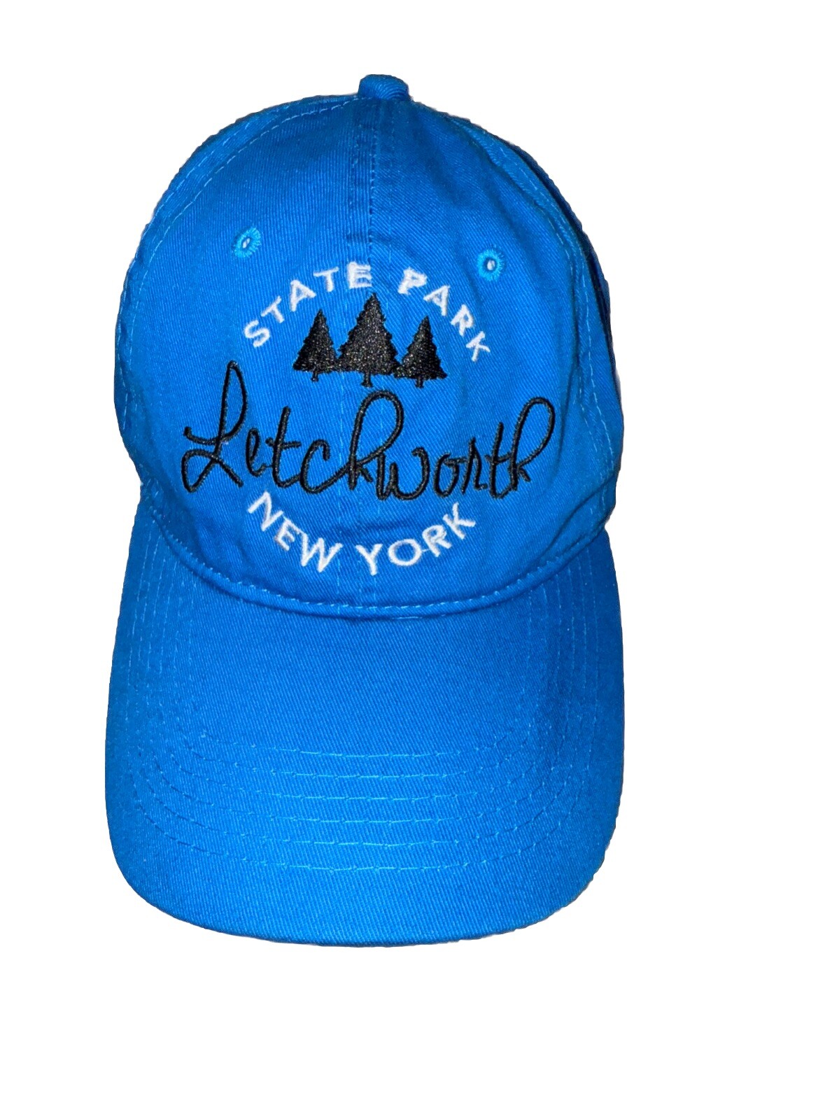 Letchworth State Park New York in Black White on Bright Blue Hat Cap Hook Loop