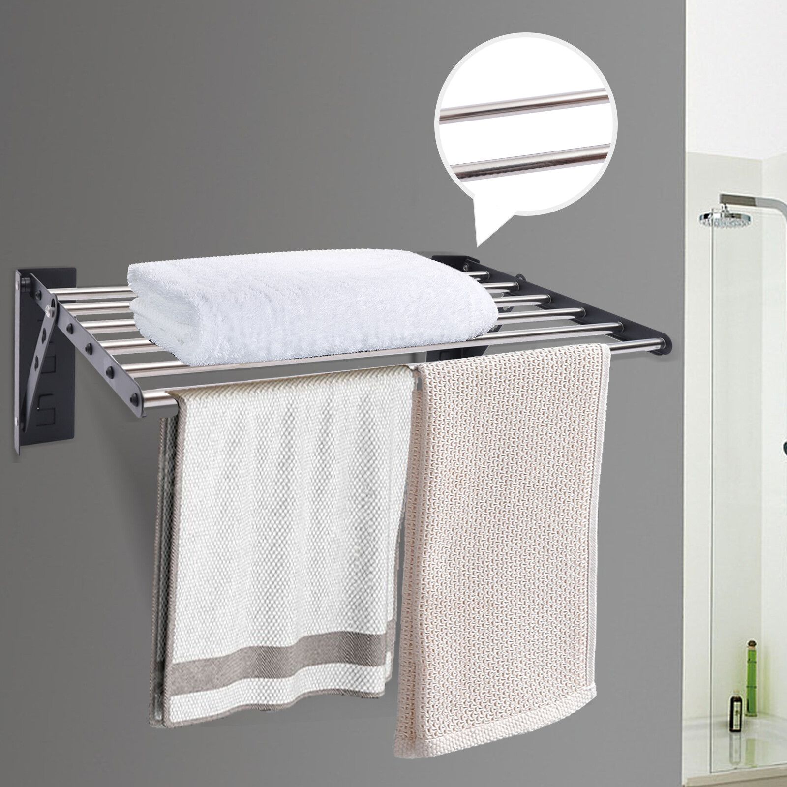 Folding Laundry Drying Rack Wall-mount Foldable Clothes Dryer Hanger Storage
