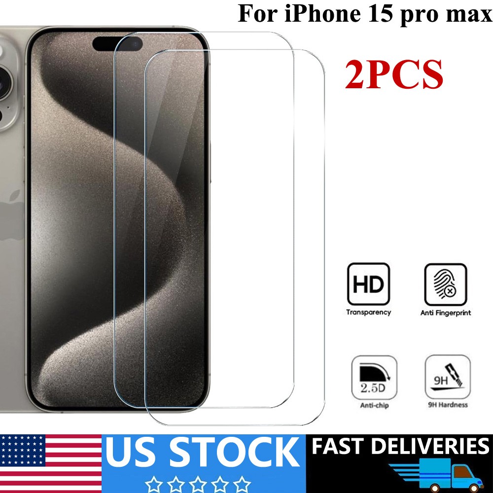 2pcs For Apple iPhone 15 Pro max Tempered Glass Screen Protector Anti Scratch