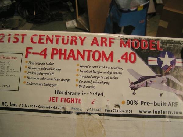 NEW Lanier R/C, F-4 PHANTOM .40 ARF, w/s 47", fiberglass fuselage and cowl