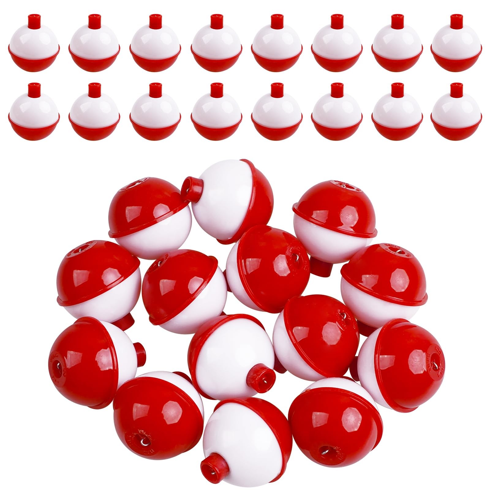Snap On Fishing Floats, Round Bobbers, Hard ABS, Red White