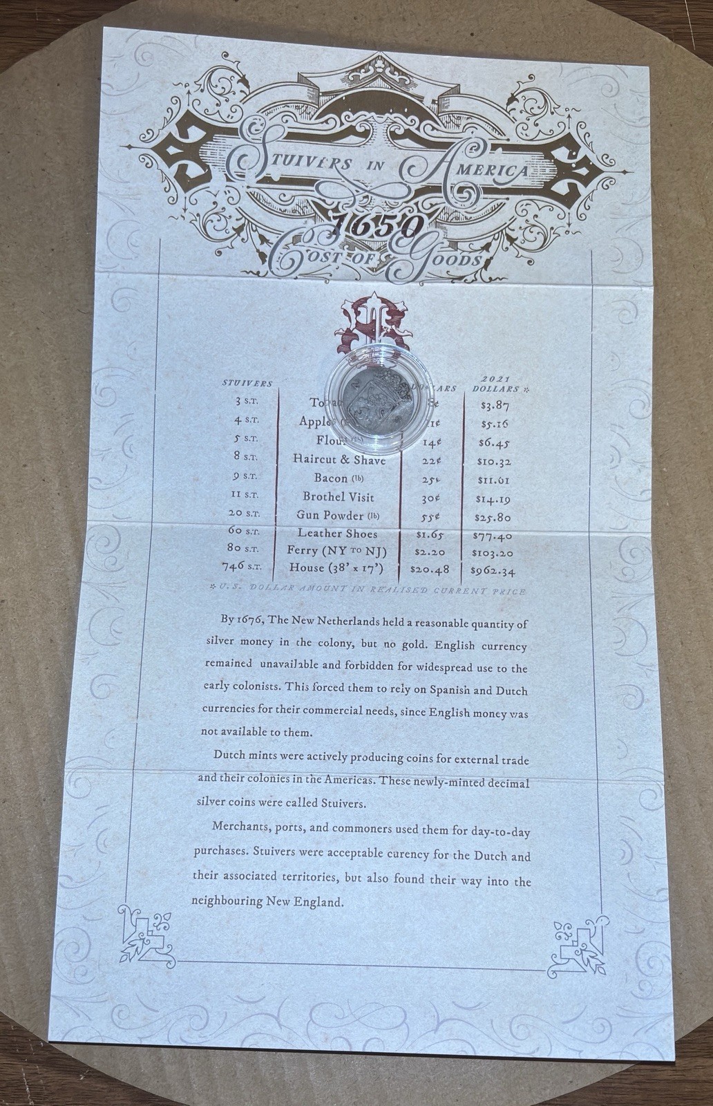 Coinage Of The Early Americas HOLLAND 2 STUIVERS 1790 Cost Of Goods Display Card