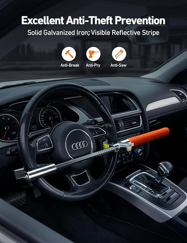 AstroAI Steering Wheel Lock Vehicle Cars/ Golf Cart w. Hammer Belt Cutter