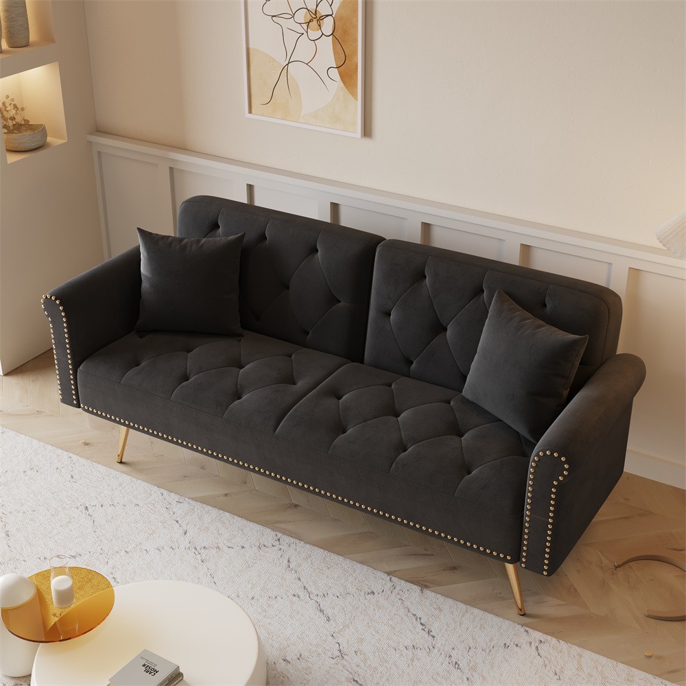 Convertible Sleeper Sofa Bed Velvet Loveseat 2 Seater Sofa Couch Folding Sofa BL