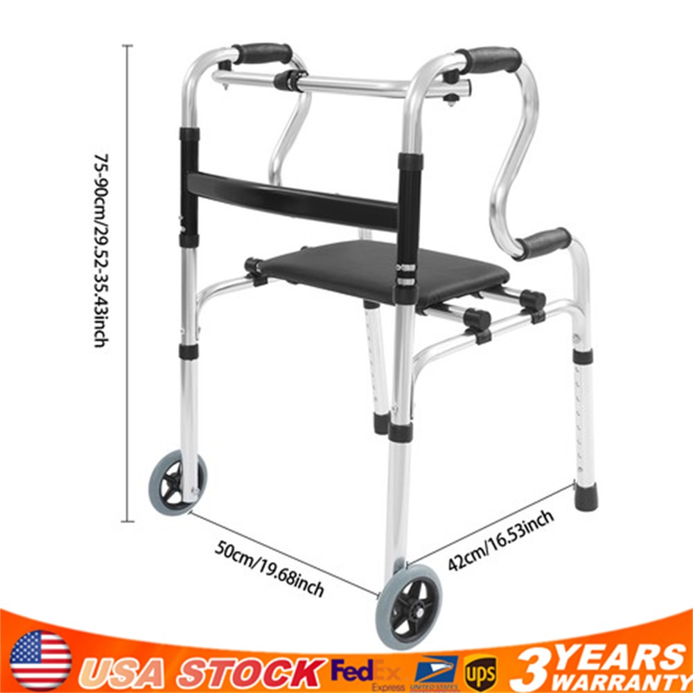 Adjustable Walker w/ Wheel Foldable Walker for Seniors Stand Up Walker 100kg max