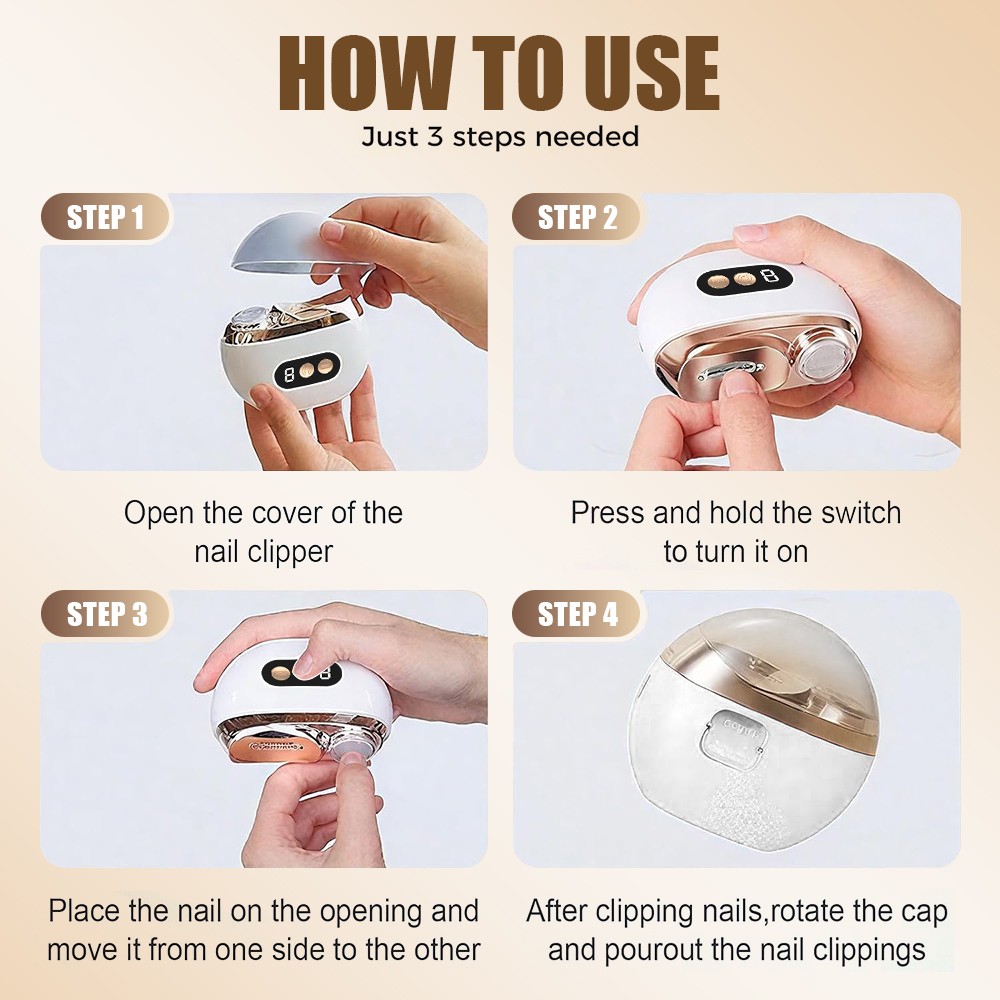 Automatic Electric Toe Nail Clippers Trimmer LED Light with 3 Adjustable Speeds