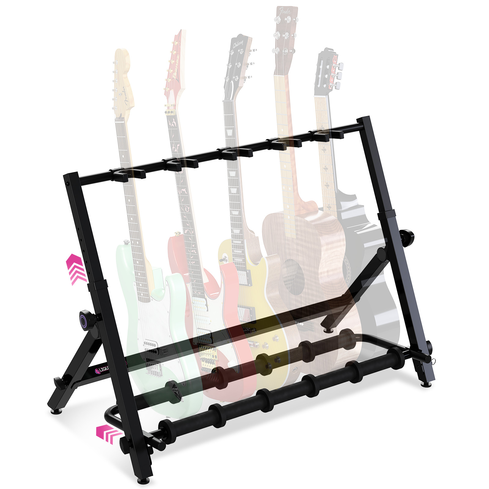 Guitar Stand Rack for 5 Guitars - Foldable Height Design Floor Storage Rack