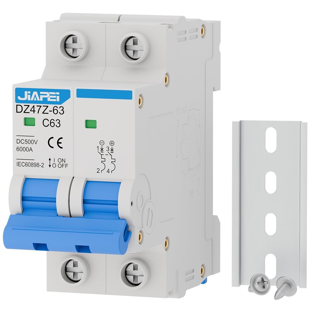 DC Miniature Circuit Breaker, 500V 2 Pole 63 Amp Isolator for Solar PV...