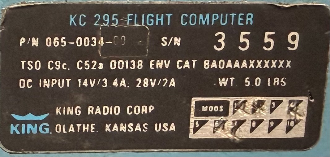 Flight Computer KC295 065-0034-00 w/ May 2026 Repaired 8130