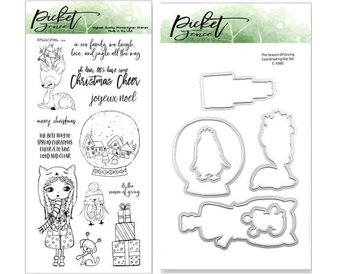 NEW - Picket Fence Studios THE SEASON OF GIVING Clear Stamps and Die COMBO C108
