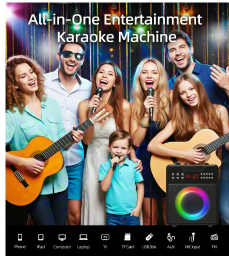 Sonida Karaoke Machine with 2 Wireless Microphones, Bluetooth Speaker