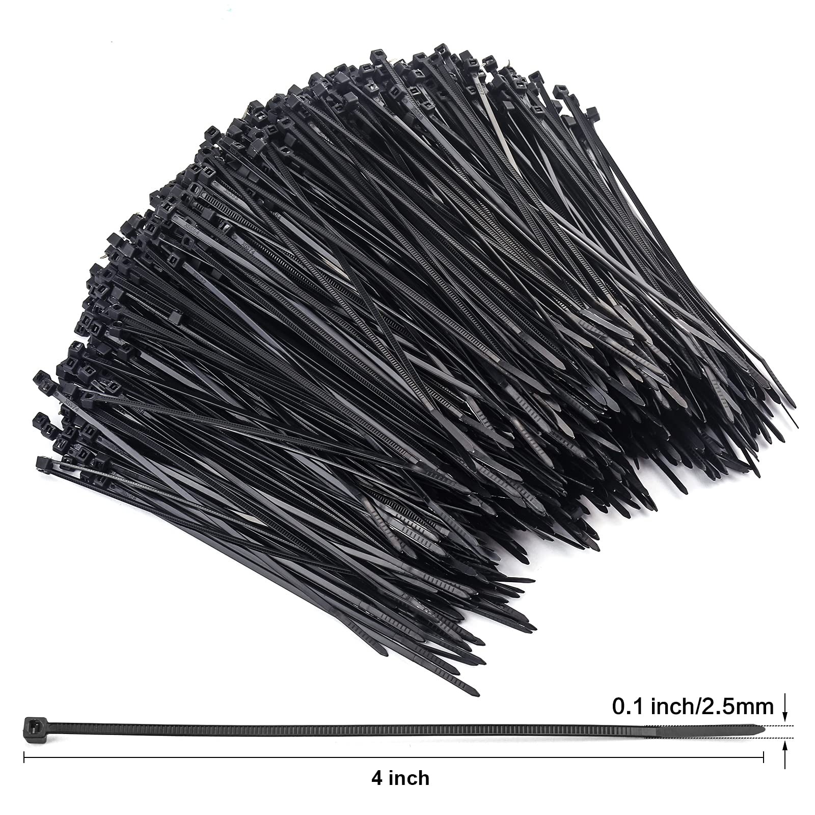 Rienar 4” Zip Ties, (Bulk-1000 Pack) 4 Inch Self-Locking Nylon 4", Black