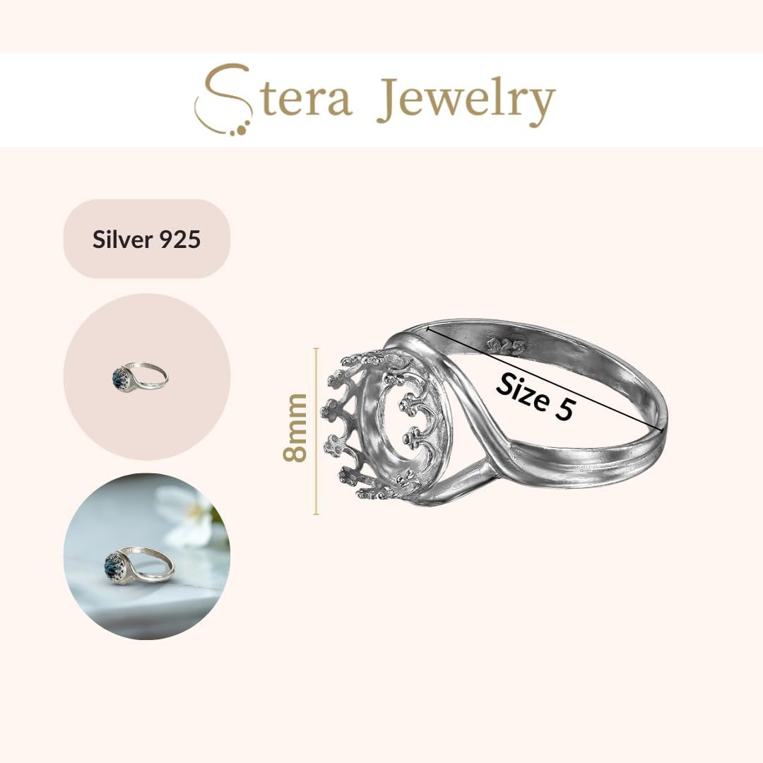 2 Pcs 925 Sterling Silver Ring Settings - 8Mm round Bezel Setting Size 5 - Makin