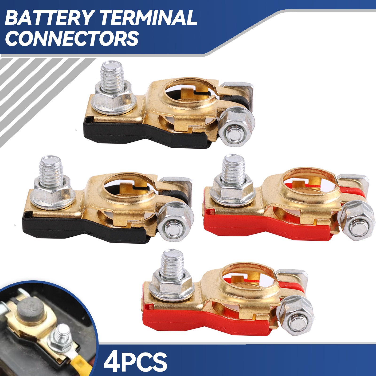 4Pcs Battery Terminals Connectors Clamps Clips Car Van Caravan Motorhome Copper