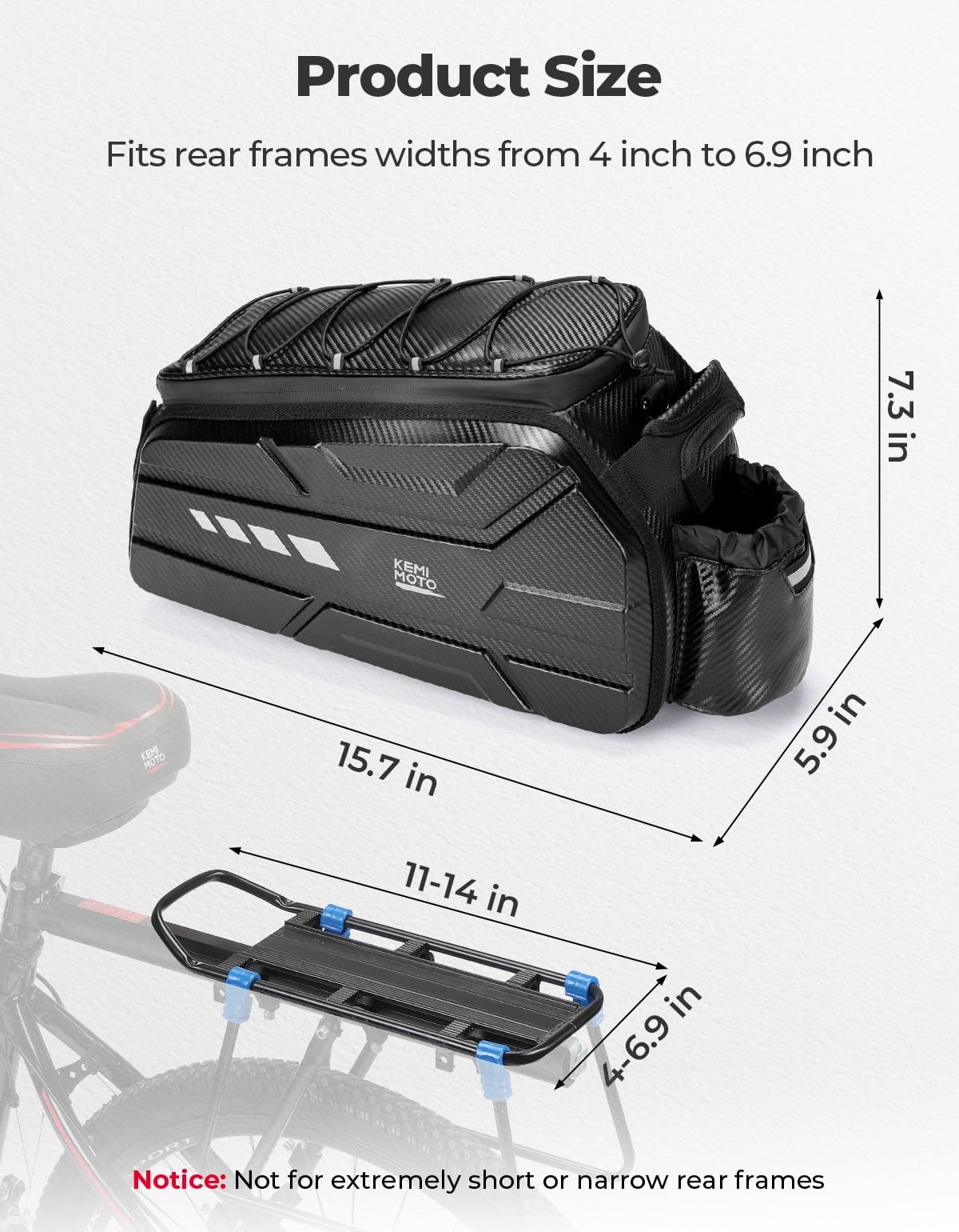 KEMIMOTO Bike Rear Bag EVA Hard Shell, 13L/20L/40L Upgraded Ebike Rear Rack Bag