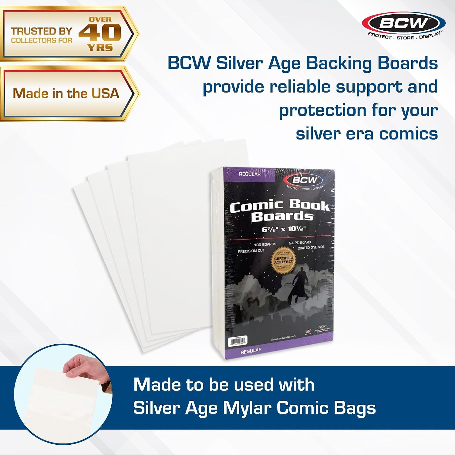 BCW Regular Comic Backing Boards | 100 Count Each | Acid-Free Storage Solution f
