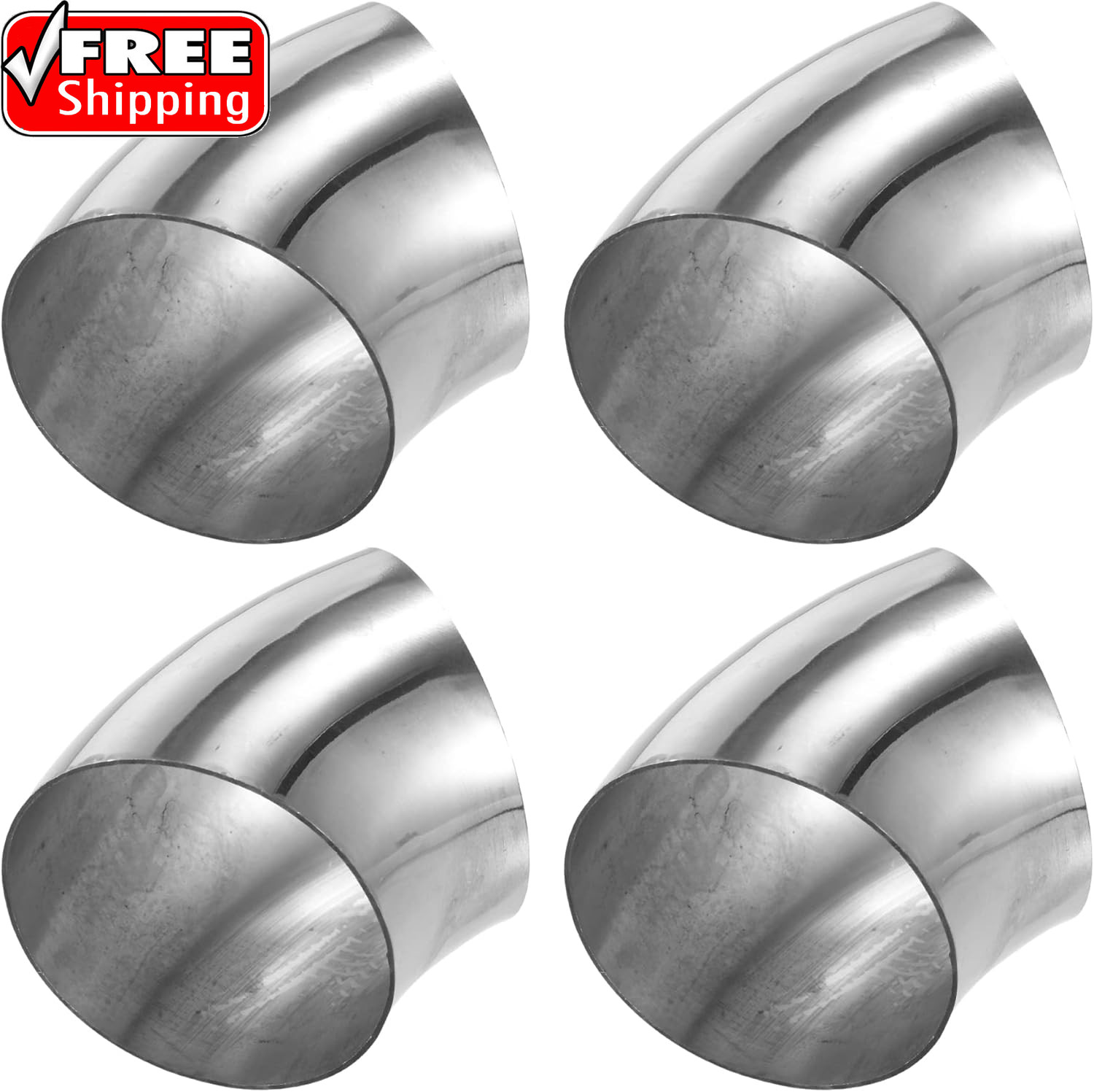 4 Pcs OD 3 Inch 45 Degree SS304 Stainless Steel Bend Tube Exhaust Elbow Pipe for