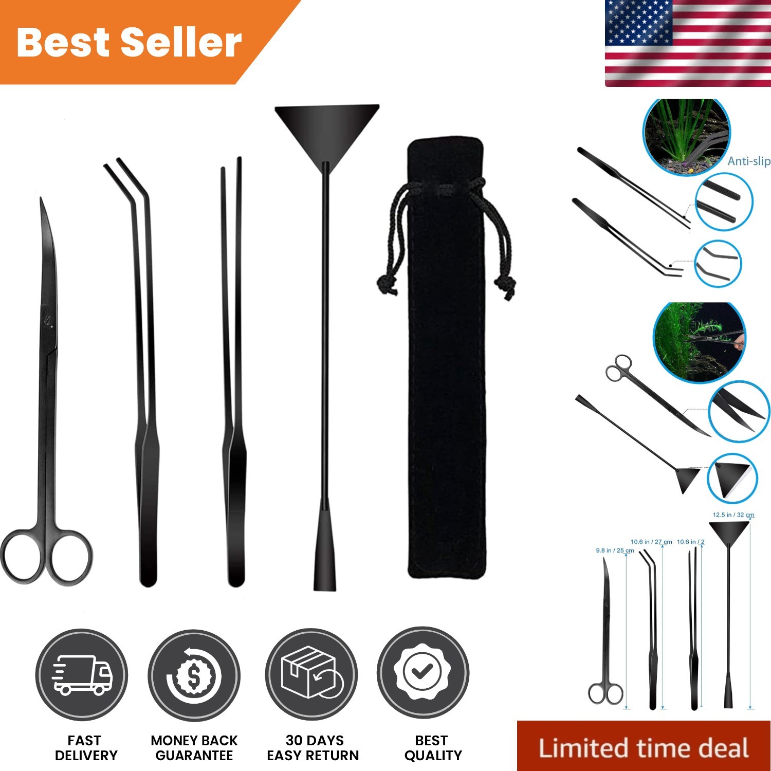 4-in-1 Stainless Steel Aquascaping Tool Set for Healthy Aquariums - Compact &...