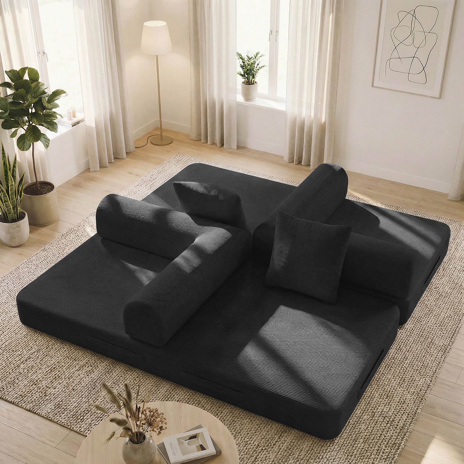 Sofa Bed Couch Sleeper Convertible Pull-Out Bed Couch With Side Pockets Washable