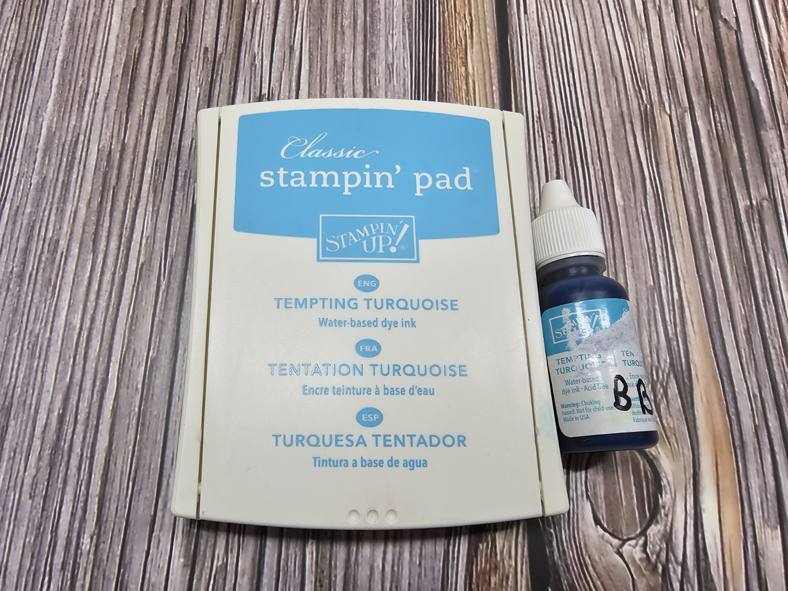 STAMPIN' UP! TEMPTING TURQUOISE Classic Ink pad/Refill 3/4 Full Old Style Linen