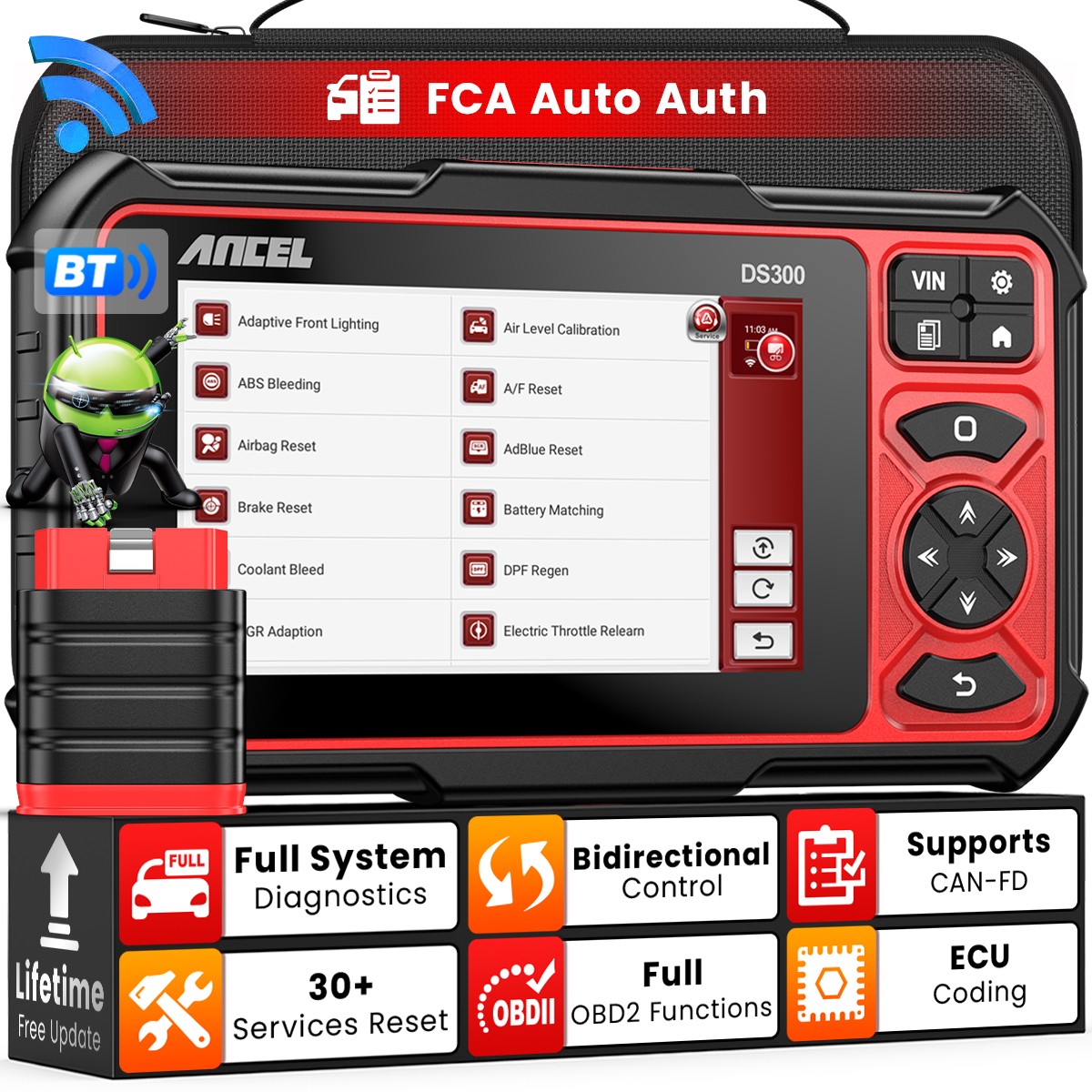 ANCEL DS300 Bi-directional Diagnostic Tool OBD2 Scanner ECU Coding AF DPF TPMS