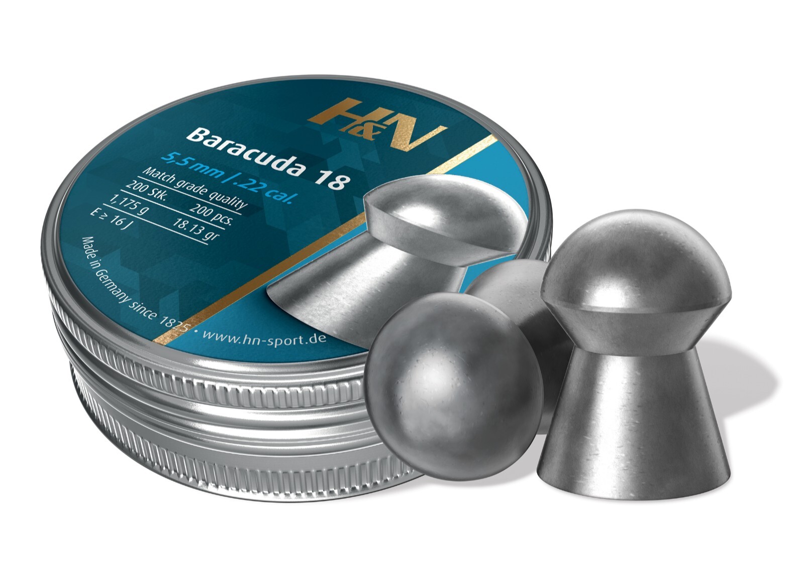 Hatsan H&N Baracuda 18 .22 Cal / 5.52mm 18.13 gr Round Nose Airgun Pellets 200ct