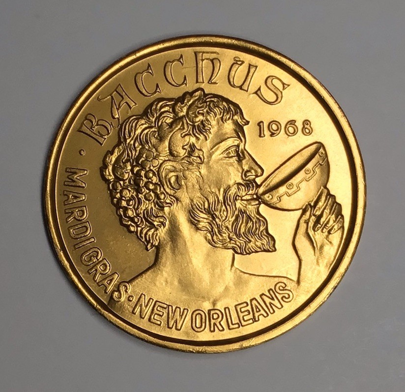 1969 BACCHUS / Best Things in Life Aluminum Mardi Gras Doubloon - 1st YR