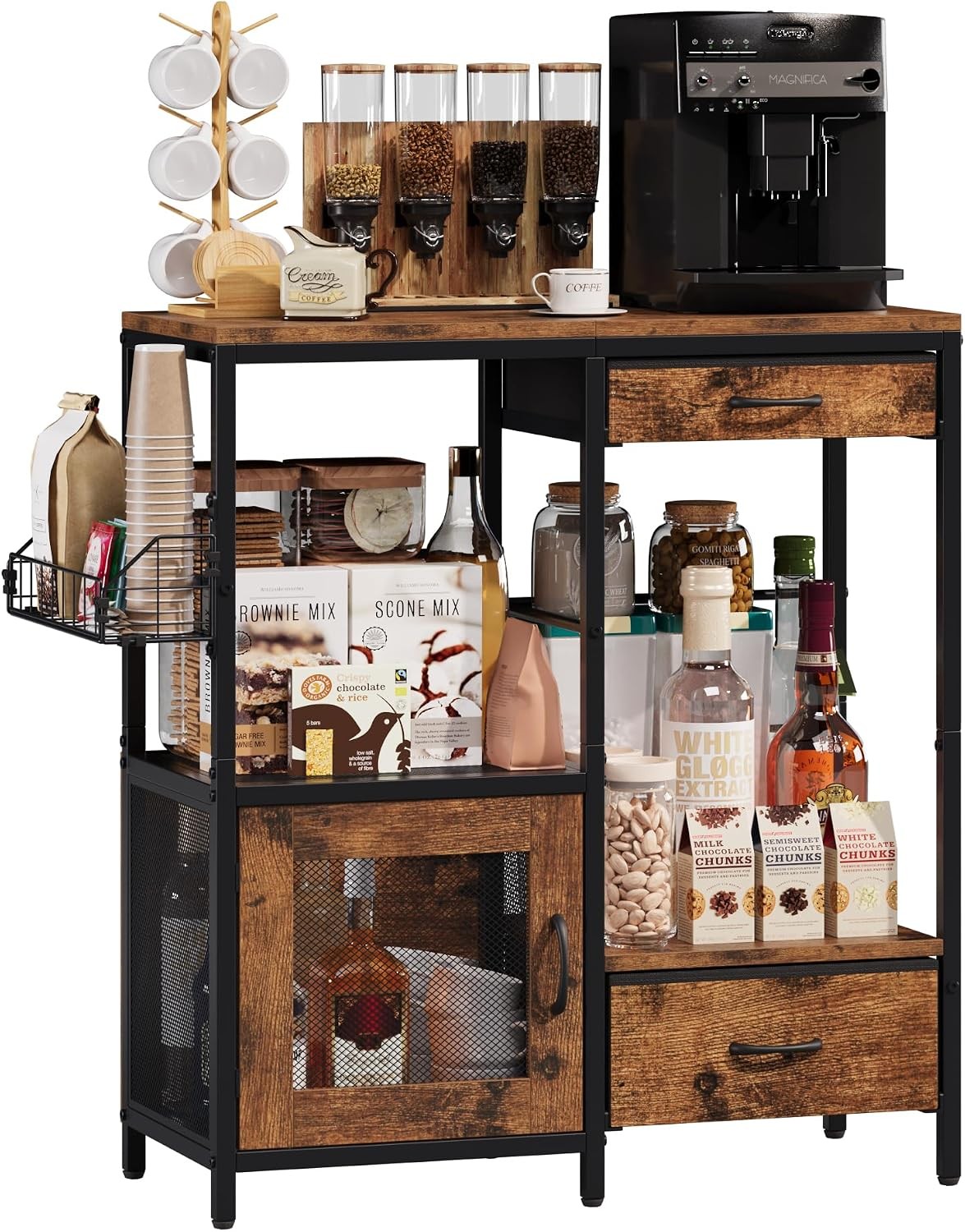 Coffee Bar Table Station Small Coffee Cabinet with 2 Drawers & 1 Door Kitchen