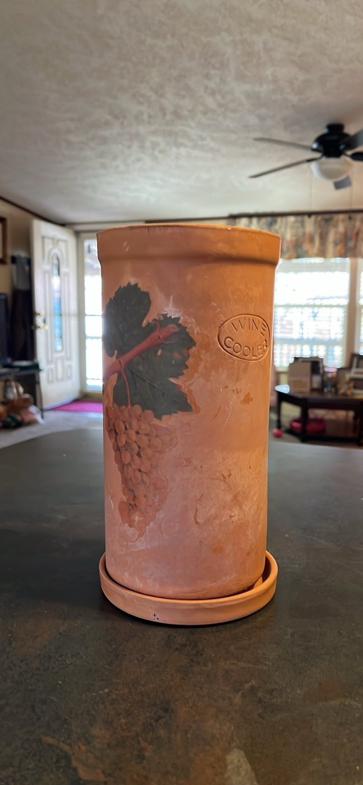 Terracotta Wine Cooler-Grape Motif-9" Tall