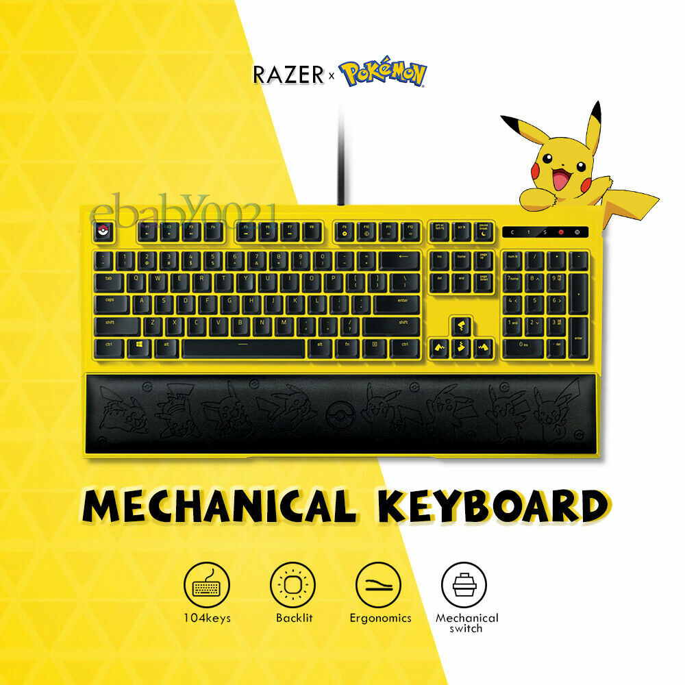 RAZER Pokemon Pikachu limited Mechanical Wired gaming keyboard 104keys backlight