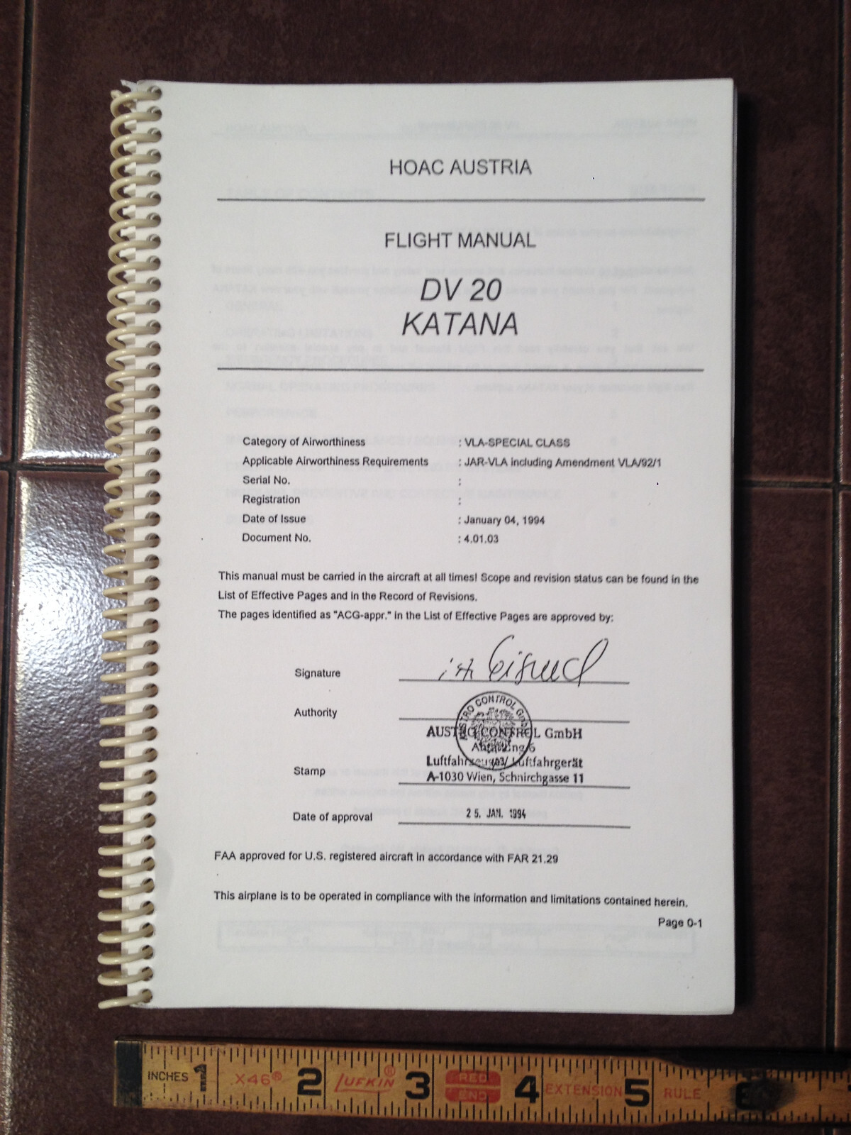 HOAC Austria, Diamond DV20 Katana Flight Manual