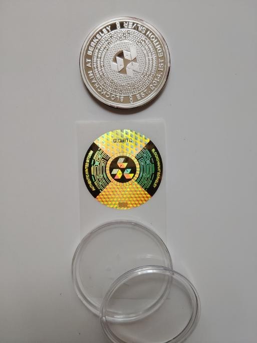 2014 Blockchain at Berkeley 1st Ed Silver 0.01 BTC Hologram Coin #029
