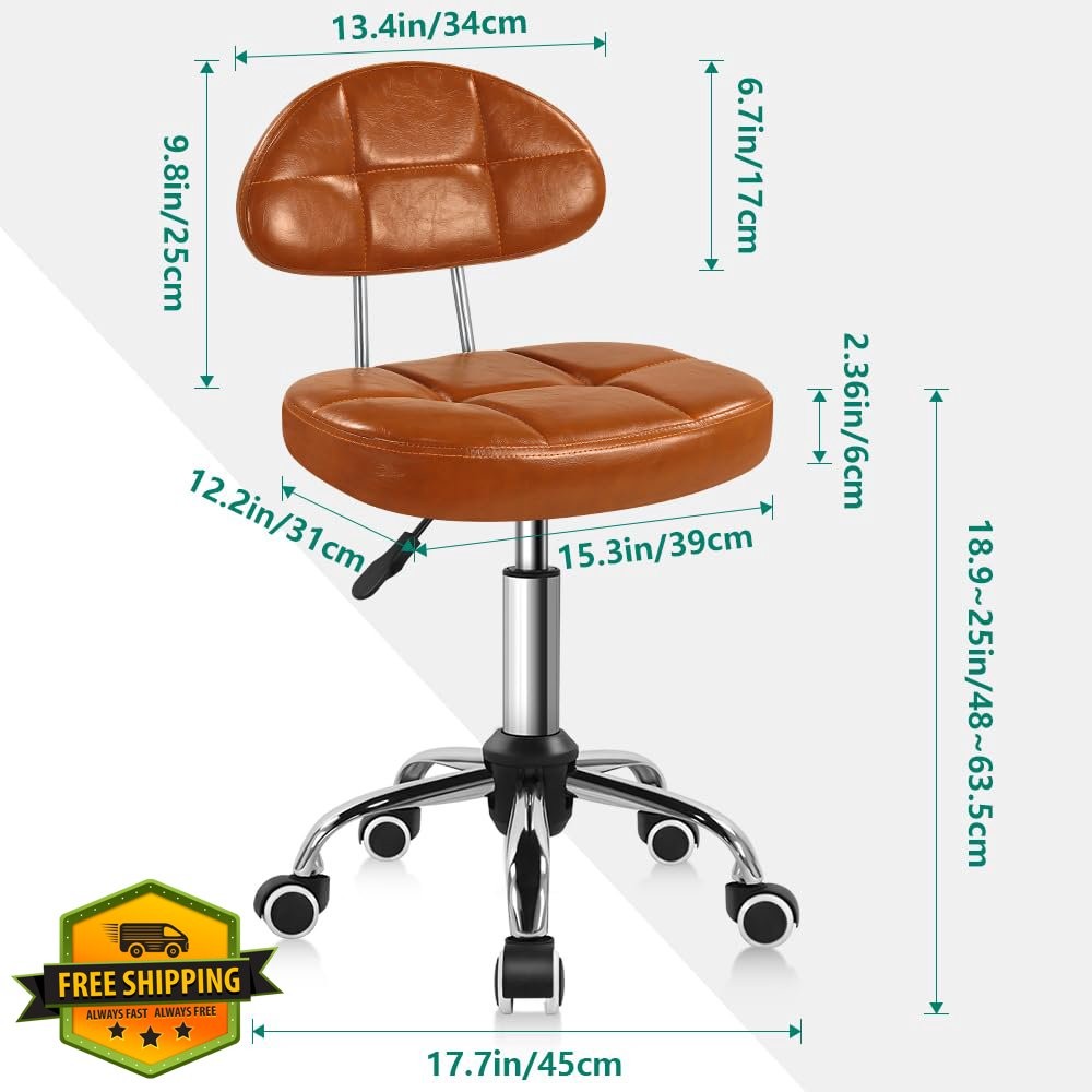 BFTOU Orange Brown Swivel Stool Spa Massage Height Adjustable