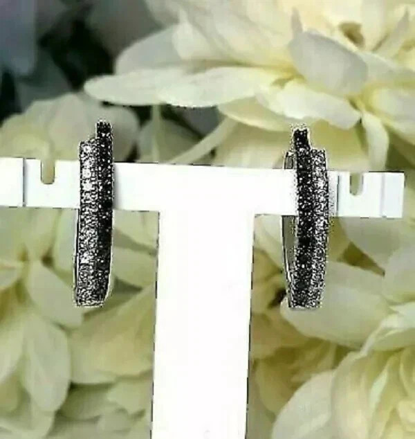 0.80Ct Lab Created Black Diamond Huggie Hoop Earrings 14K White Gold Finish