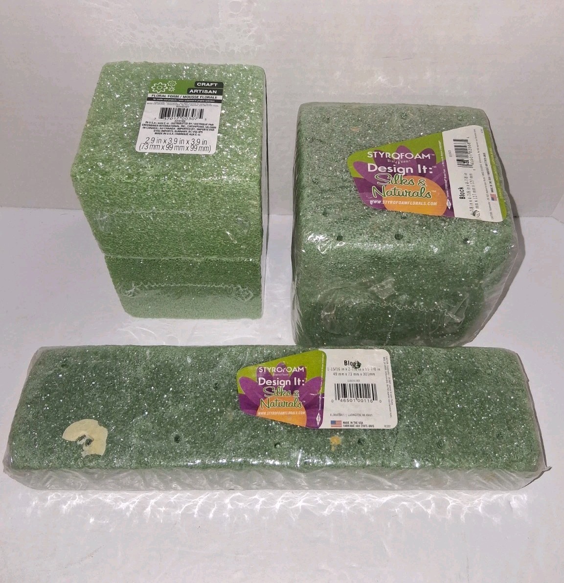 Floral Foam Set Of 4 Misc Lot Floral Craft Green Foam Blocks 2.9” X 3.9” X 3.9”