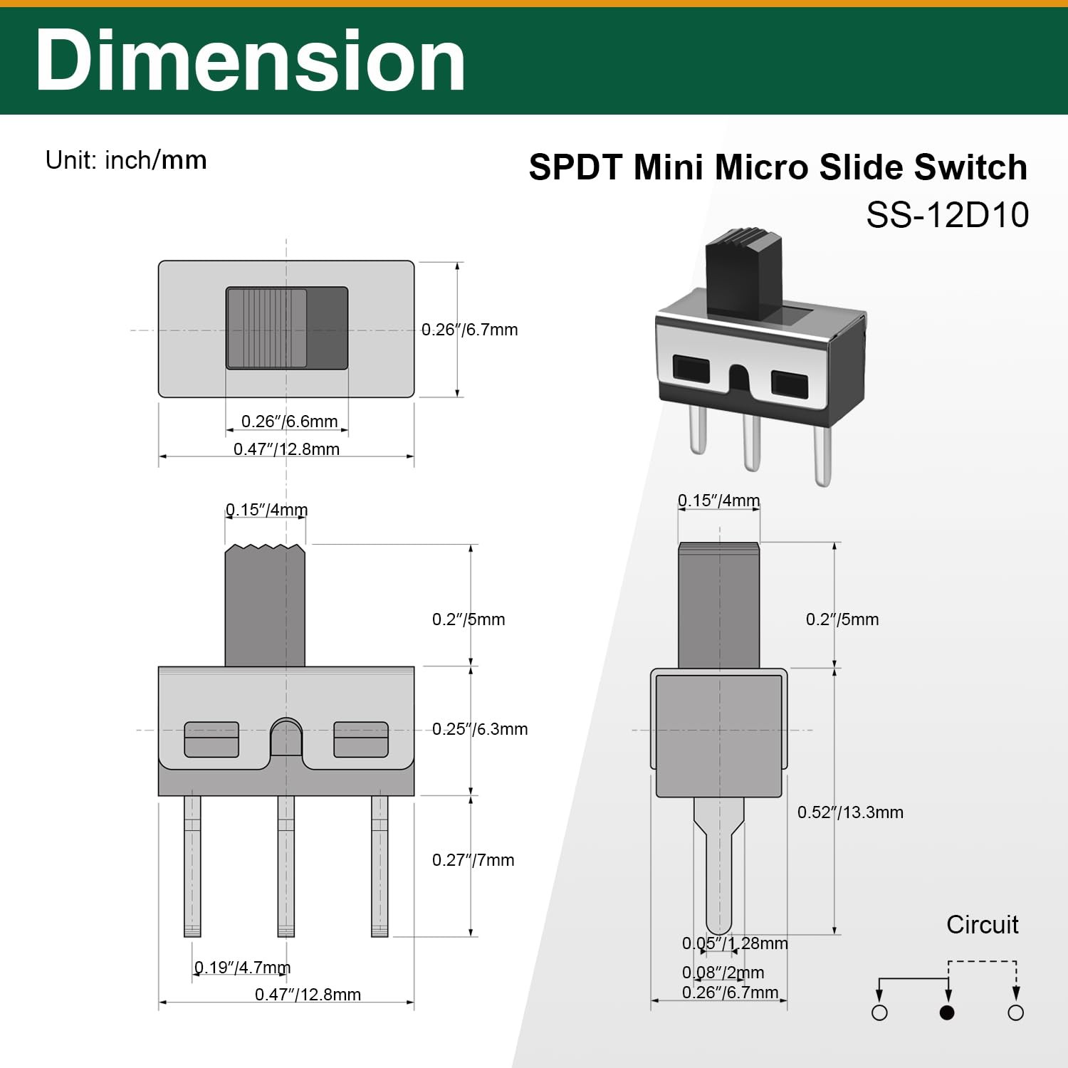 20 Pcs SPDT Micro Slide Switch 3 Pin 2 Position,Small 5mm silver black
