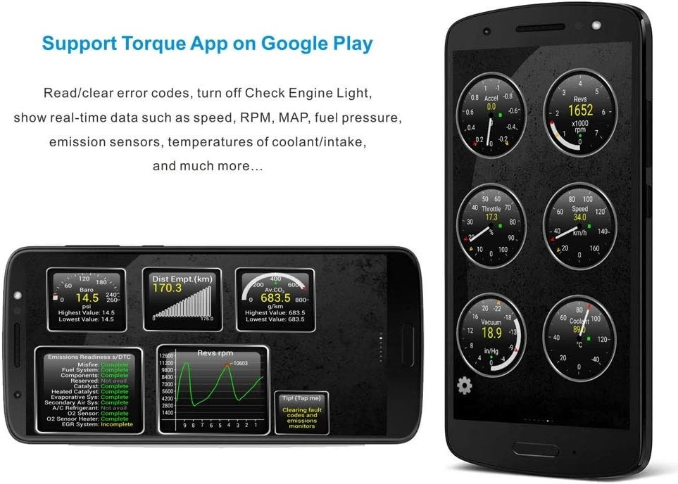 Panlong Bluetooth OBDII Car Code Reader for Android, Turn Off Check Engine Li...