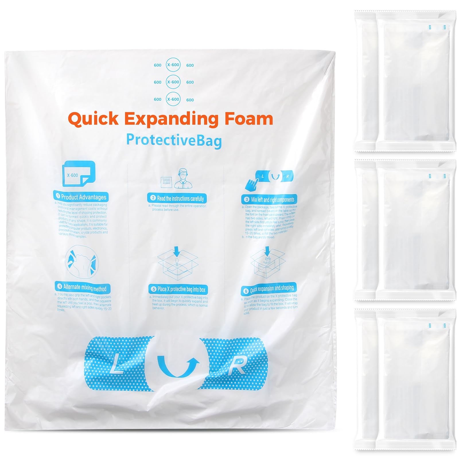 18x24 Inch 6 Pack TONESPAC Instant Pack Quick Expanding Foam X-600 Packaging Bag