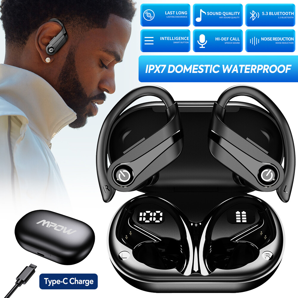 Mpow Bluetooth Headset TWS Wireless Earphones Earbuds Stereo Headphones Ear Hook