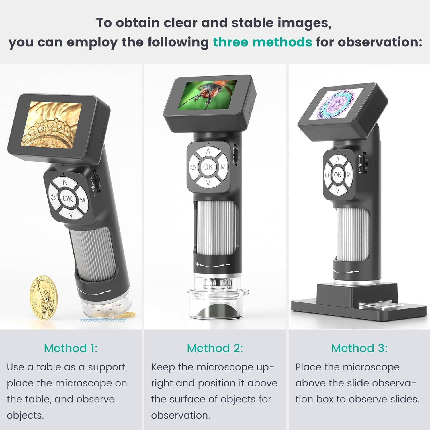 Portable Pocket Microscope Kit - Mini Handheld Digital Microscope 2" Screen 500x