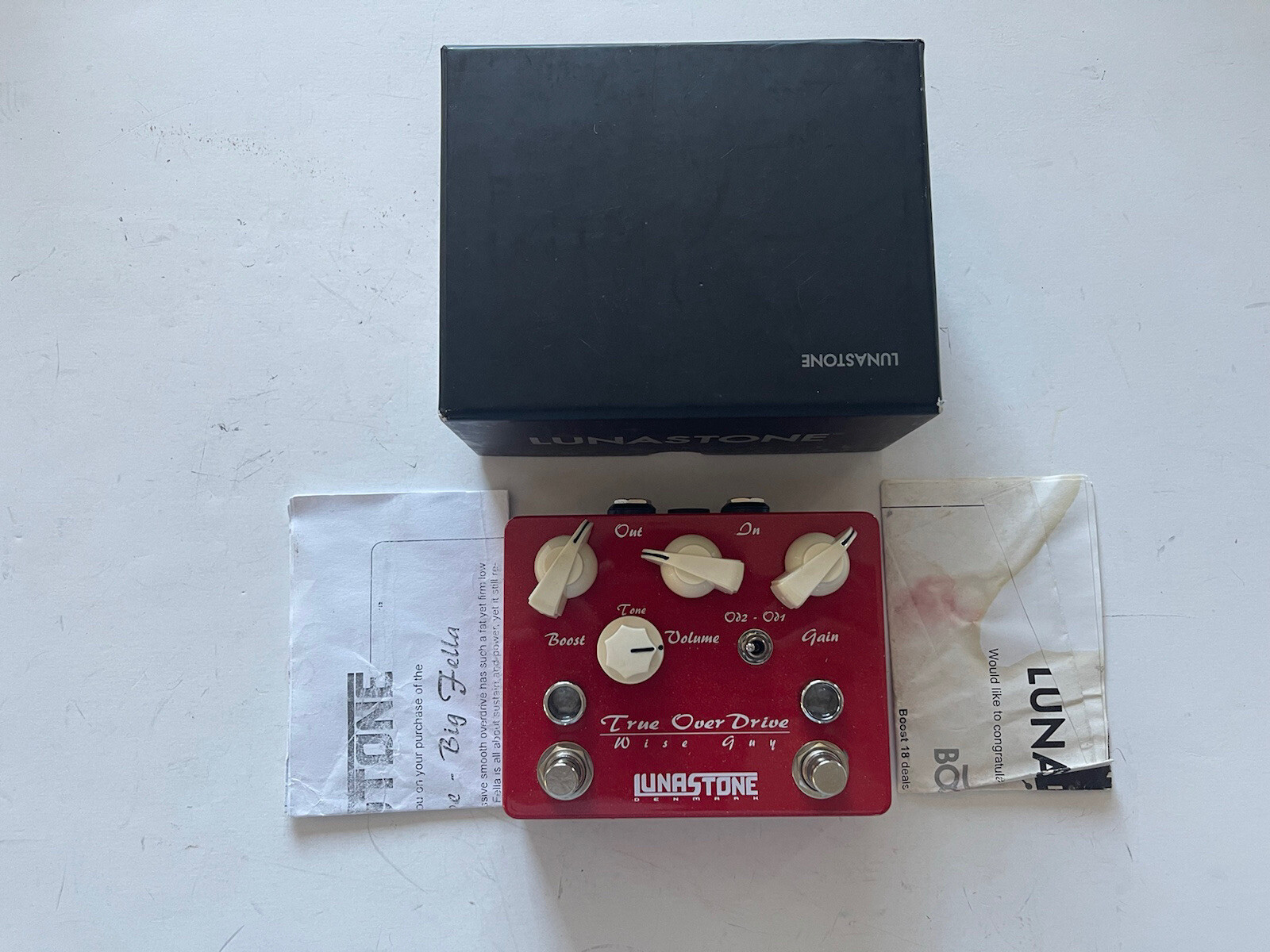 LunaStone Pedals Wise Guy True Overdrive Boost Guitar Effect Pedal + Box